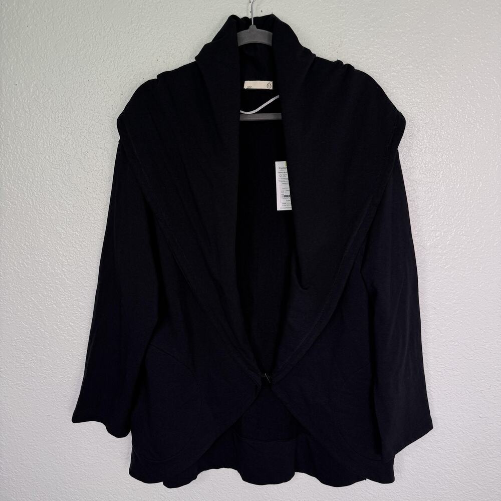 Tasc Cozy Fleece Cardigan Womens Large Black Relaxed Sweater Comfort Office NEW